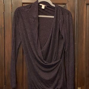 Banana Republic Purple Black Faux Wrap Long Sleeve